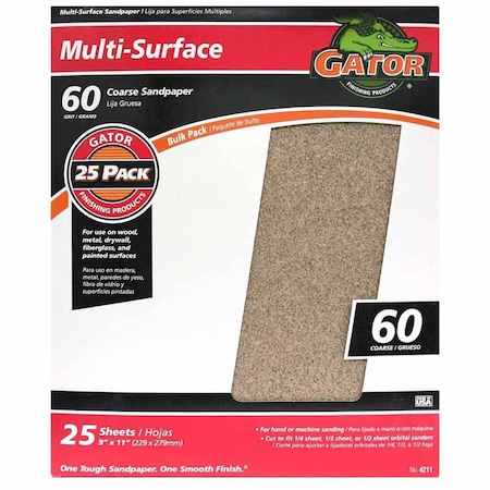 Gator 11 In. L X 9 In. W 60 Grit Aluminum Oxide All Purpose Sandpaper